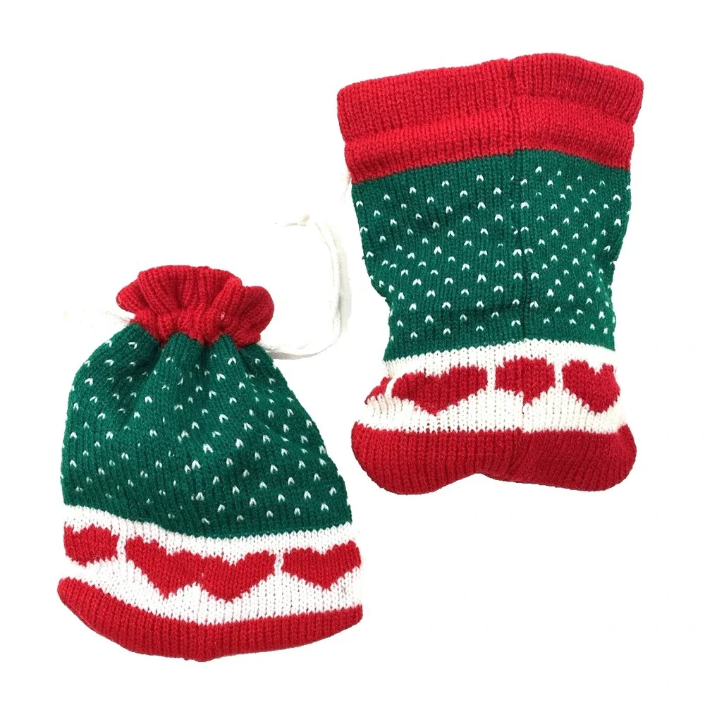 Christmas Knit Gift Bags with Draw String for Gifts or Candy Lot of 2 Bears